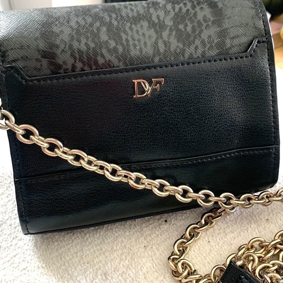 Diane Von Furstenberg 440 Black Leather Micro Mini Exotic Print Bag Chain Strap - Picture 9 of 16